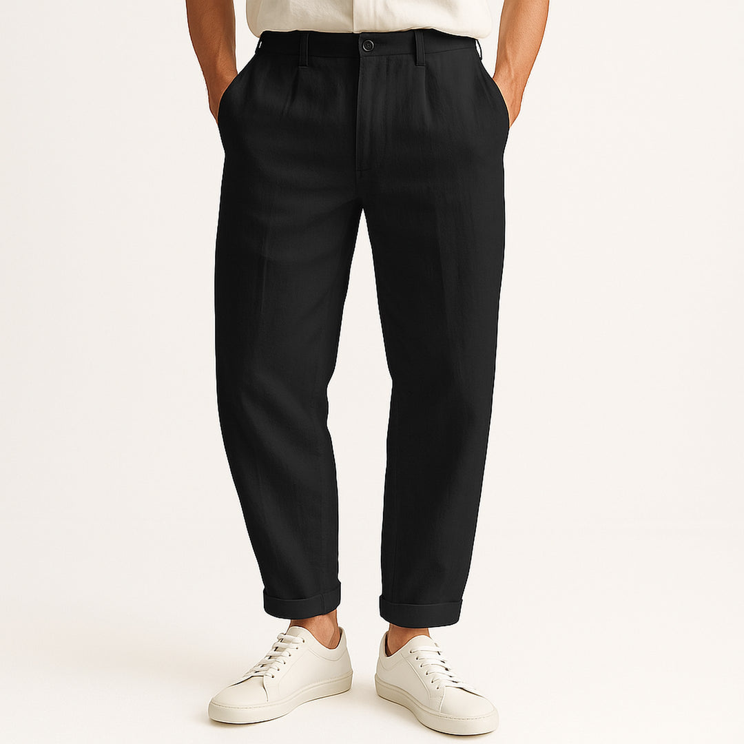 Men's Linen Blend Straight-Leg Trousers – Breathable Summer Wear – Black