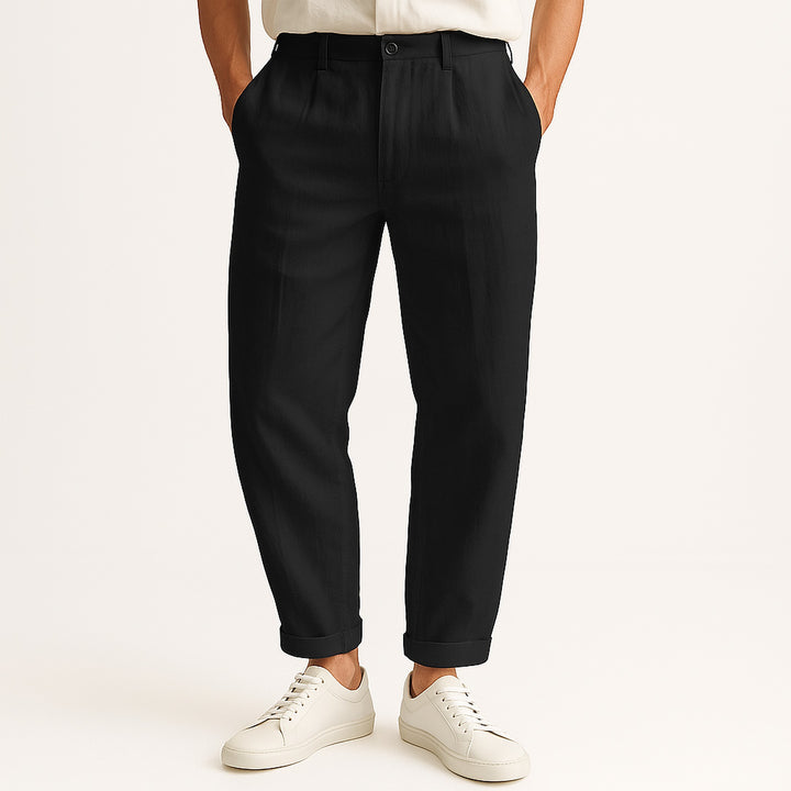 Men's Linen Blend Straight-Leg Trousers – Breathable Summer Wear – Black