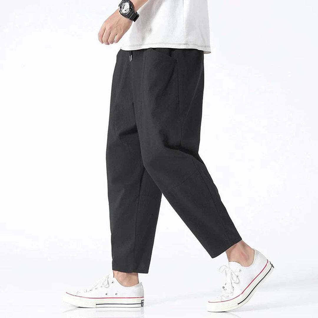 Men's Cotton-Linen Cropped Trousers – Relaxed Tapered Fit – Indigo