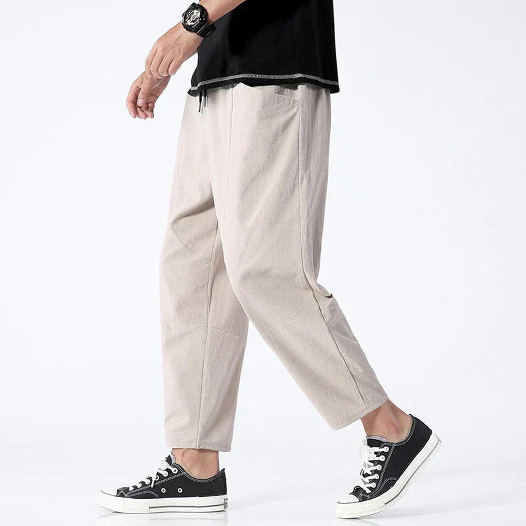 Men's Cotton-Linen Cropped Trousers – Relaxed Tapered Fit – Black