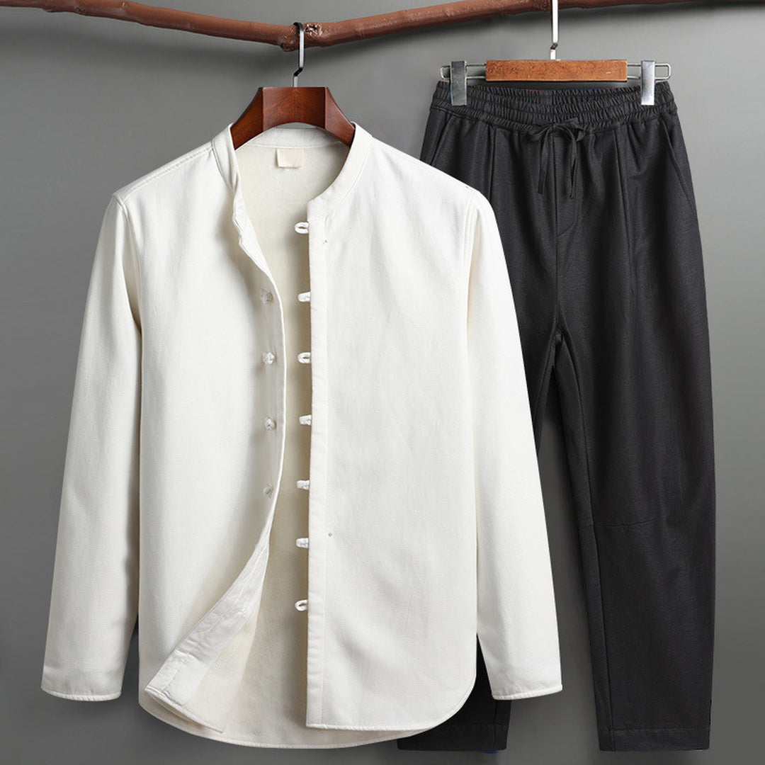 Men's Linen Lounge Set – Mandarin Collar Two-Piece Summer Co-ord – view 3
