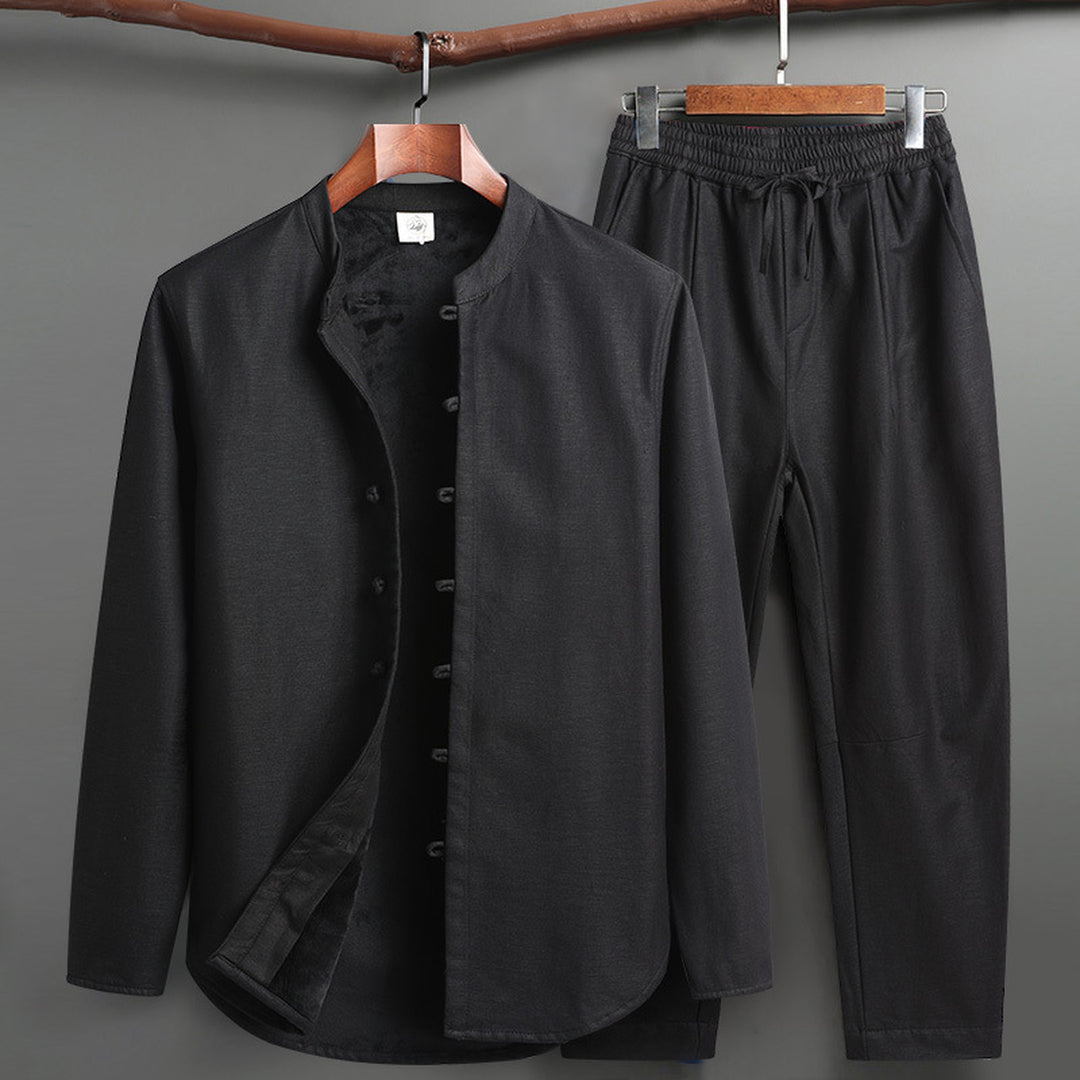 Men's Linen Lounge Set – Mandarin Collar Two-Piece Summer Co-ord – view 5