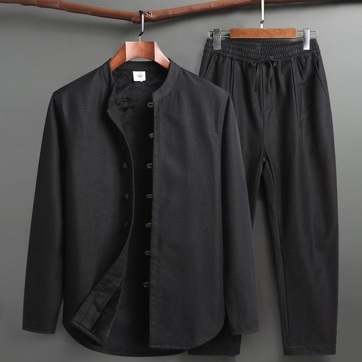 Men's Linen Lounge Set – Mandarin Collar Two-Piece Summer Co-ord – view 5
