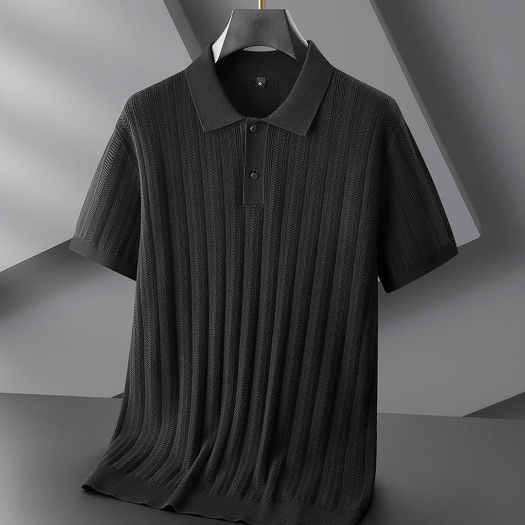 Men's Textured Knit Polo Shirt – Breathable Short-Sleeve Top – view 3