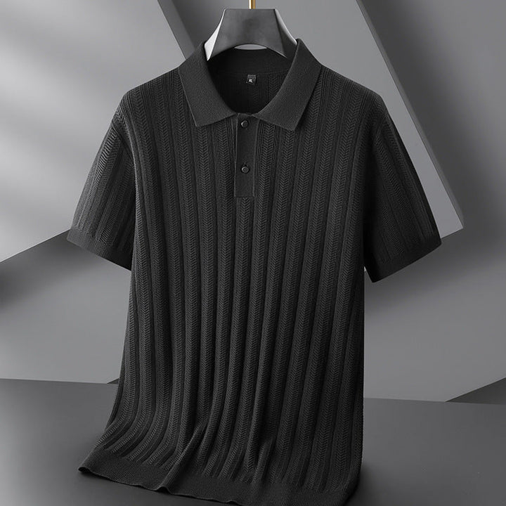 Men's Textured Knit Polo Shirt – Breathable Short-Sleeve Top – view 3