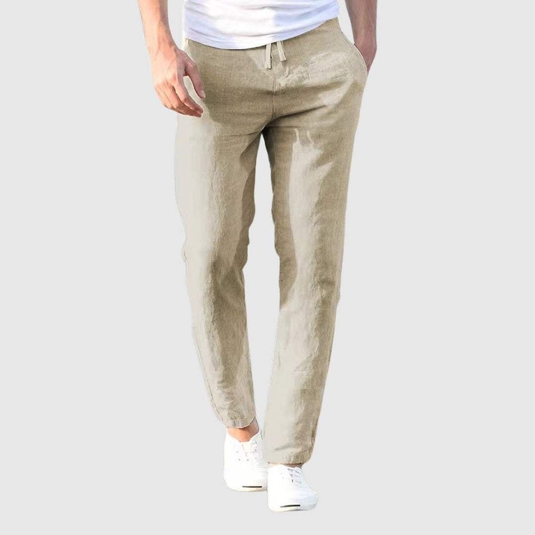 Men's Linen-Cotton Drawstring Trousers – Coastal Relaxed Fit – White