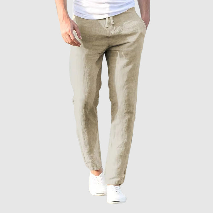 Men's Linen-Cotton Drawstring Trousers – Coastal Relaxed Fit – White