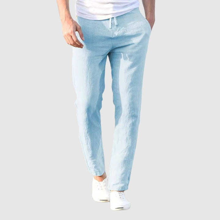 Men's Linen-Cotton Drawstring Trousers – Coastal Relaxed Fit – Beige