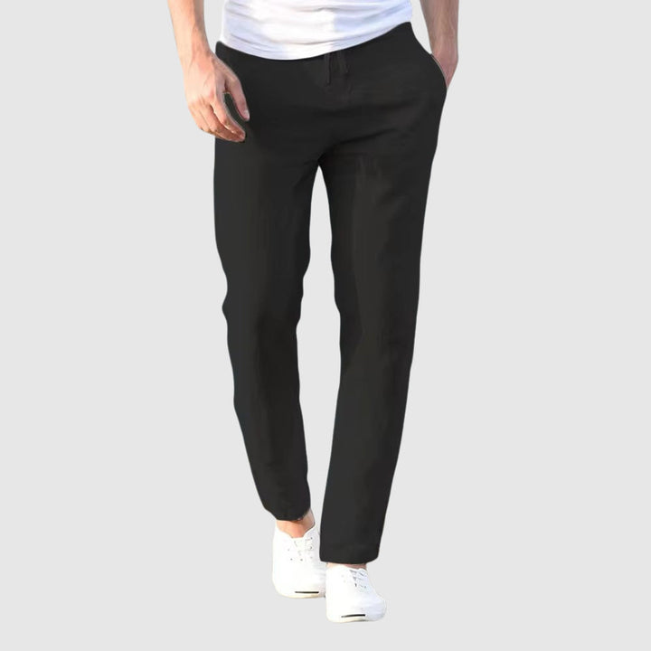 Men's Linen-Cotton Drawstring Trousers – Coastal Relaxed Fit – Blue