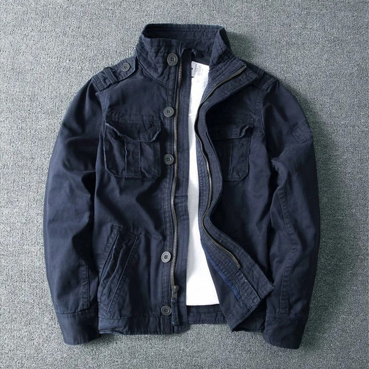 Men's Military Utility Jacket – Lightweight Button-Front Field Coat – Blue