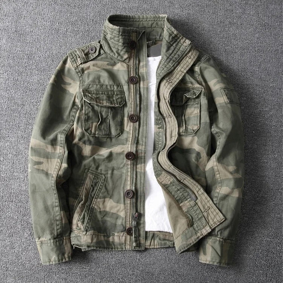 Men's Military Utility Jacket – Lightweight Button-Front Field Coat – Camo