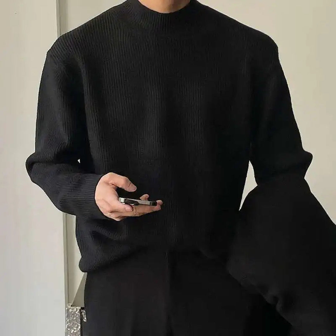 Men's Wool-Blend Mock Neck Jumper – Ribbed Knit Essential – view 8