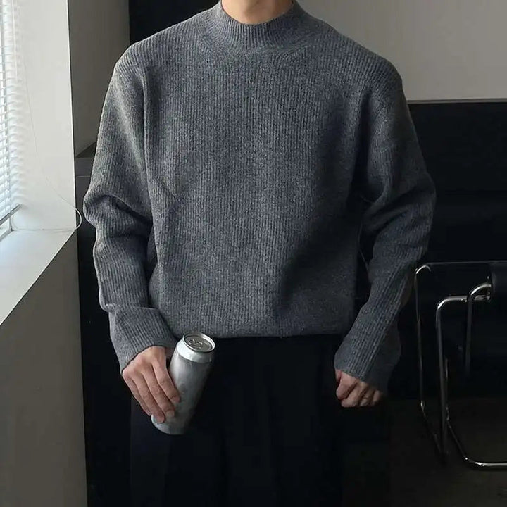 Men's Wool-Blend Mock Neck Jumper – Ribbed Knit Essential – view 5