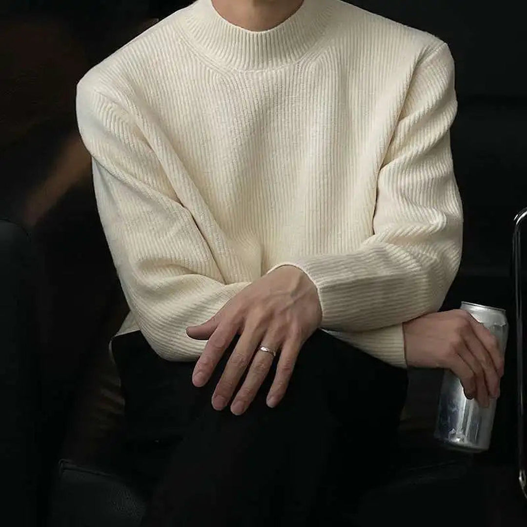Men's Wool-Blend Mock Neck Jumper – Ribbed Knit Essential – view 6