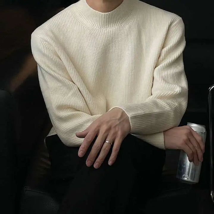 Men's Wool-Blend Mock Neck Jumper – Ribbed Knit Essential – view 6