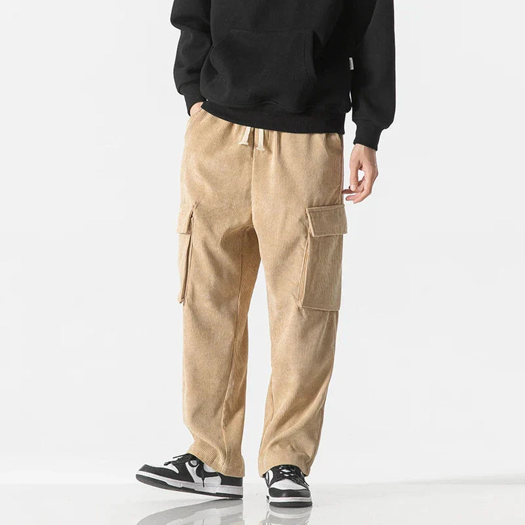 Men's Corduroy Cargo Trousers – Relaxed Drawstring Utility – view 2