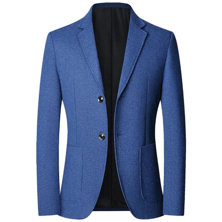 Men's Textured Knit Blazer – Tailored Smart-Casual Jacket – Blue