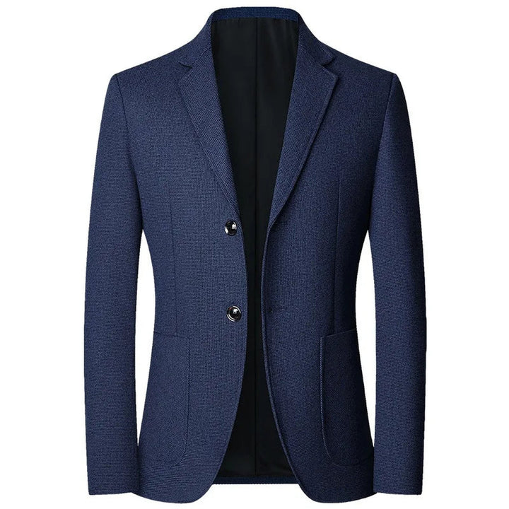 Men's Textured Knit Blazer – Tailored Smart-Casual Jacket – Navy