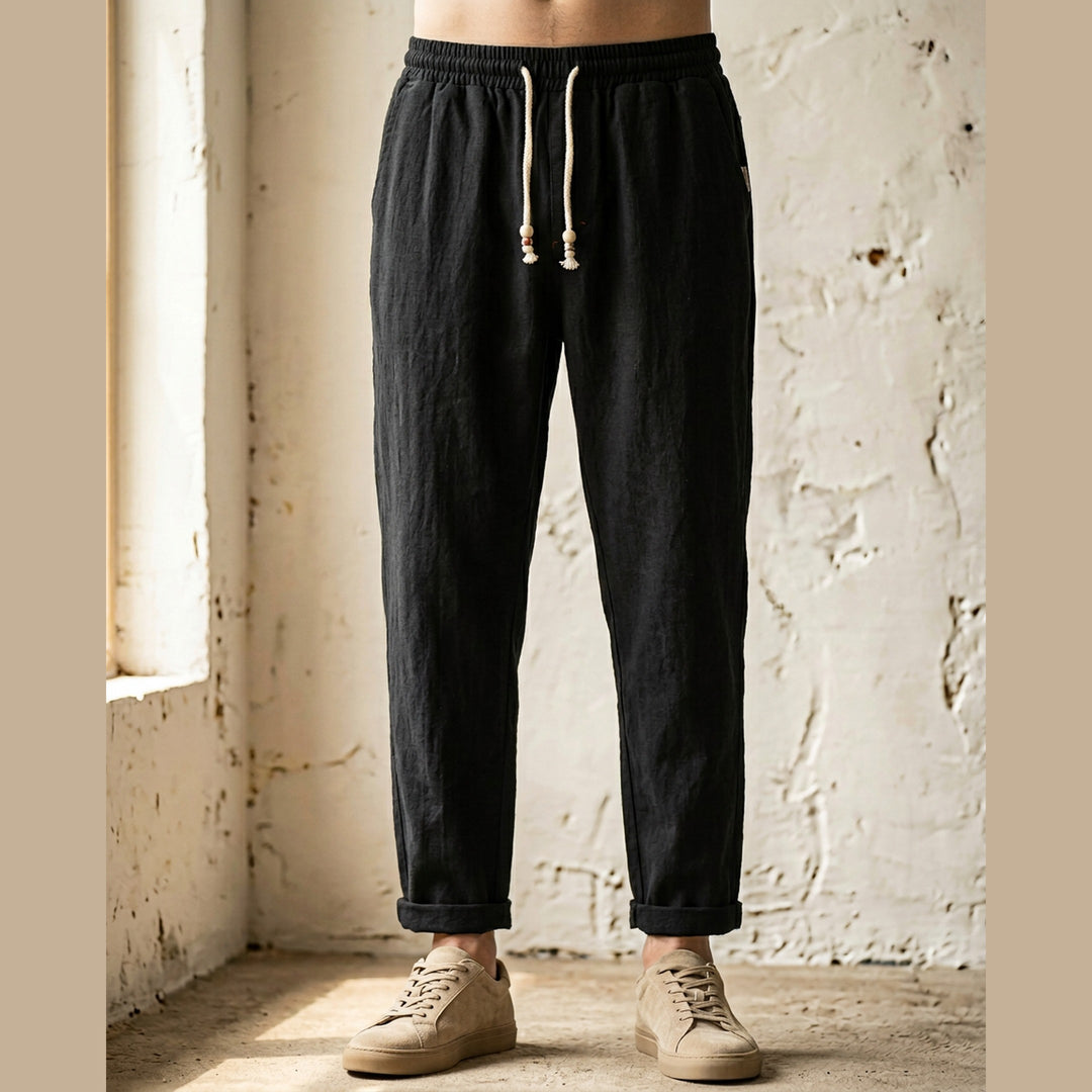 Men's Linen Trousers – Massimo Relaxed Drawstring Summer Fit – view 4
