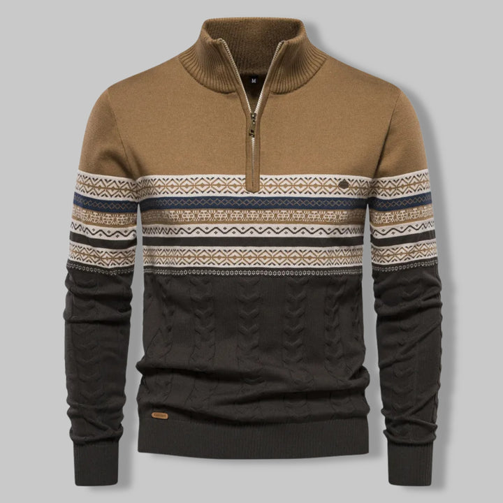 Men's Everest Cable Knit Quarter Zip Jumper – Alpine Warmth – Khaki