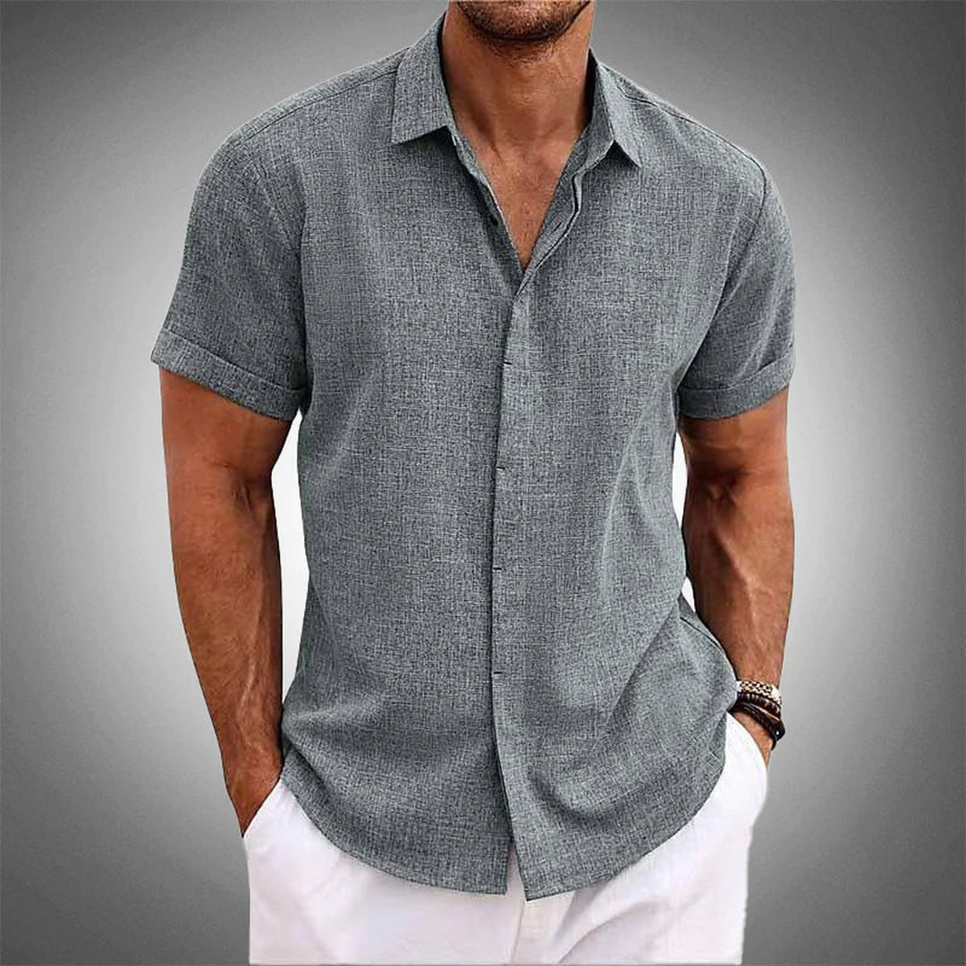 Men's Short Sleeve Linen Blend Shirt – Cool Summer Comfort – Blue
