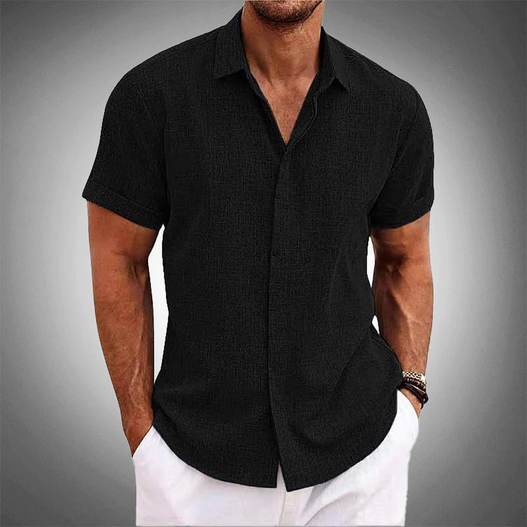 Men's Short Sleeve Linen Blend Shirt – Cool Summer Comfort – Grey