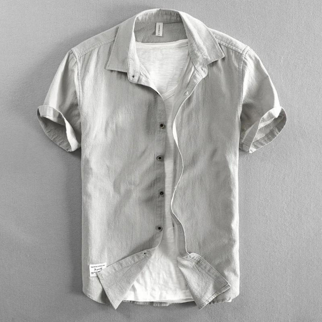 Men's Cotton Linen Shirt – Smart Casual Office to Weekend – Light Grey
