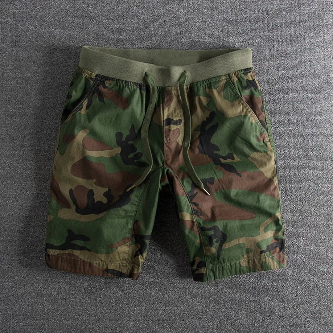 Men's Camo Print Drawstring Shorts – Breathable Everyday Comfort – Green