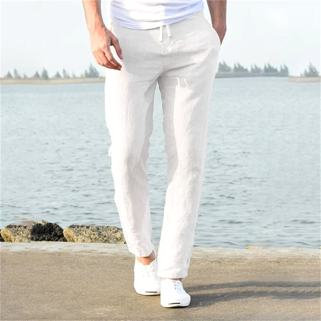 Men's Linen Blend Drawstring Trousers – Lightweight Summer Wear – view 3