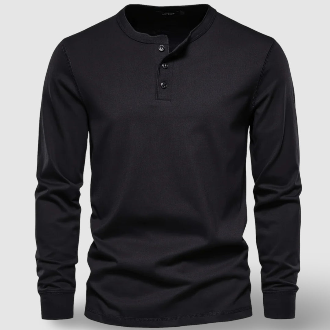 Men's Long Sleeve Cotton Henley – Buttoned Everyday Top – Khaki
