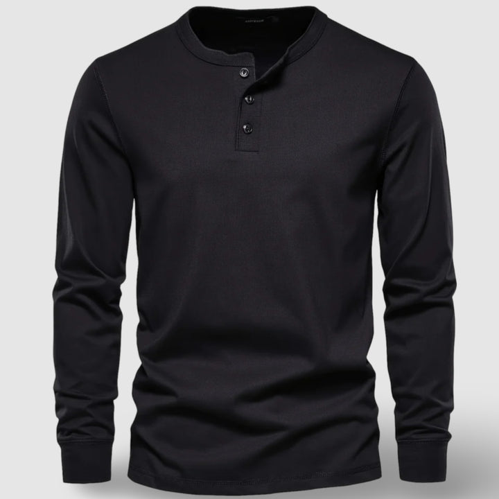 Men's Long Sleeve Cotton Henley – Buttoned Everyday Top – Khaki
