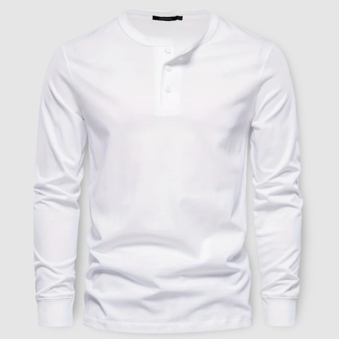 Men's Long Sleeve Cotton Henley – Buttoned Everyday Top – Peacock Blue