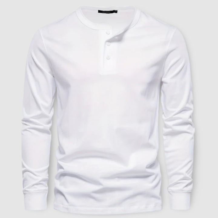 Men's Long Sleeve Cotton Henley – Buttoned Everyday Top – Peacock Blue
