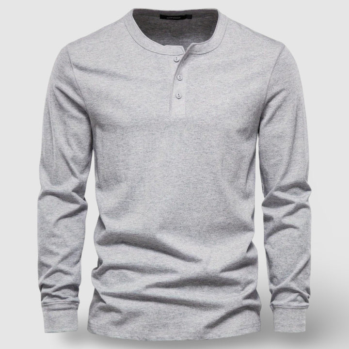 Men's Long Sleeve Cotton Henley – Buttoned Everyday Top – Light Grey