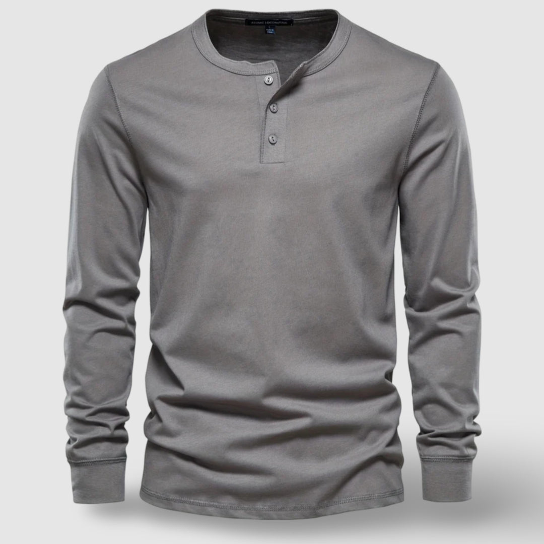 Men's Long Sleeve Cotton Henley – Buttoned Everyday Top – Dark Grey