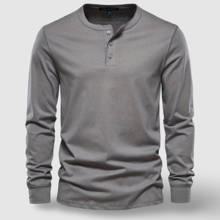 Men's Long Sleeve Cotton Henley – Buttoned Everyday Top – Dark Grey