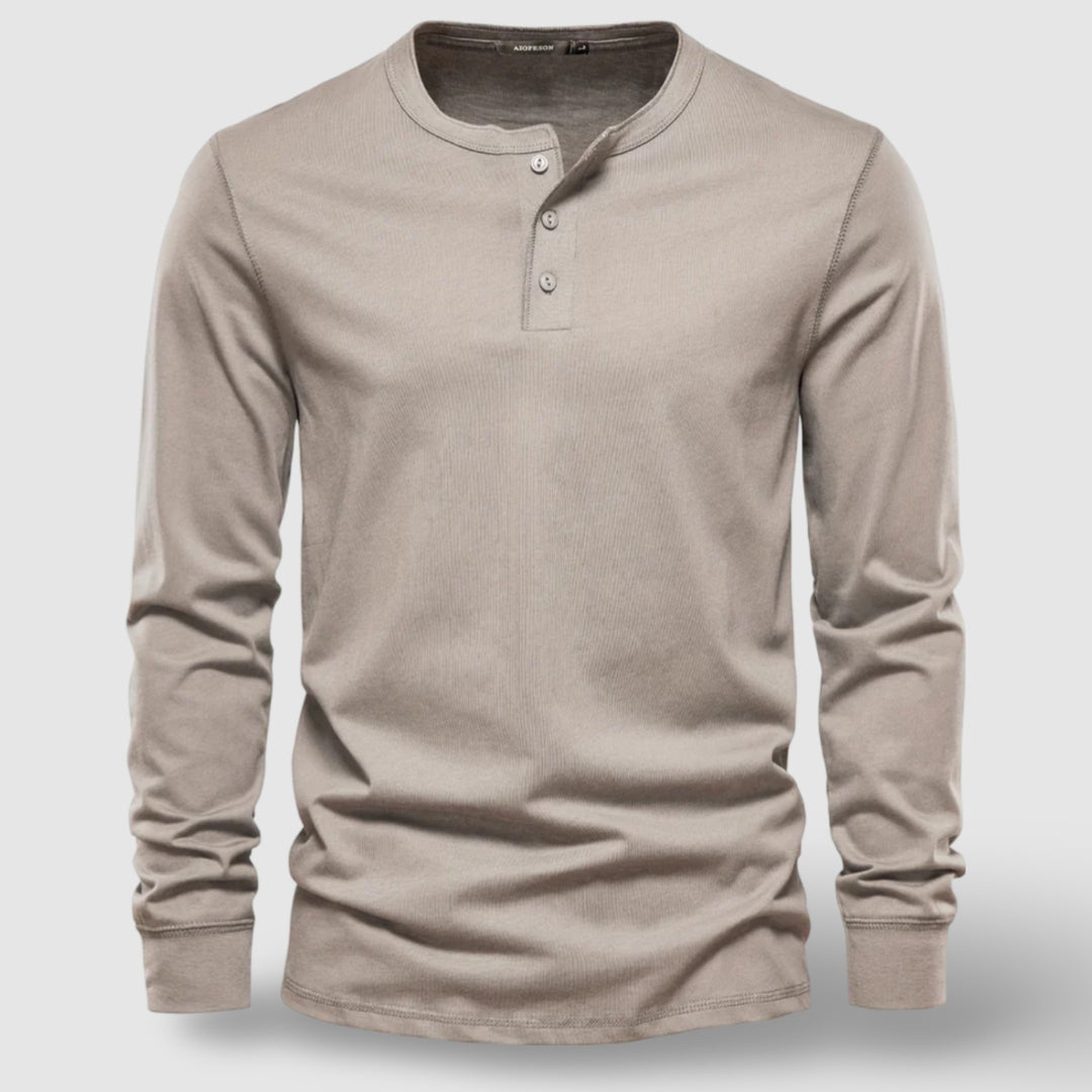 Men's Long Sleeve Cotton Henley – Buttoned Everyday Top – Black