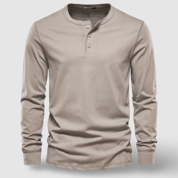 Men's Long Sleeve Cotton Henley – Buttoned Everyday Top – Black
