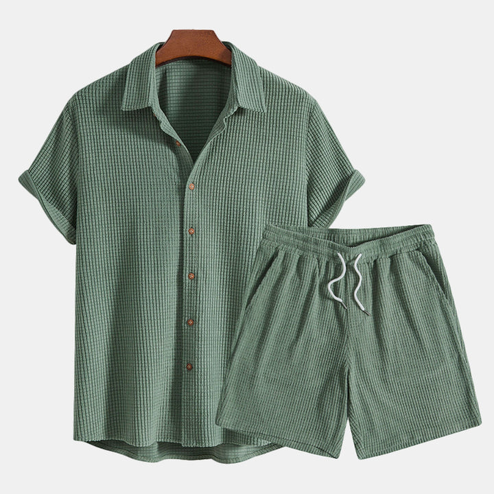Men's Waffle Knit Lounge Set – Soft Polo Collar Co-ord – view 4