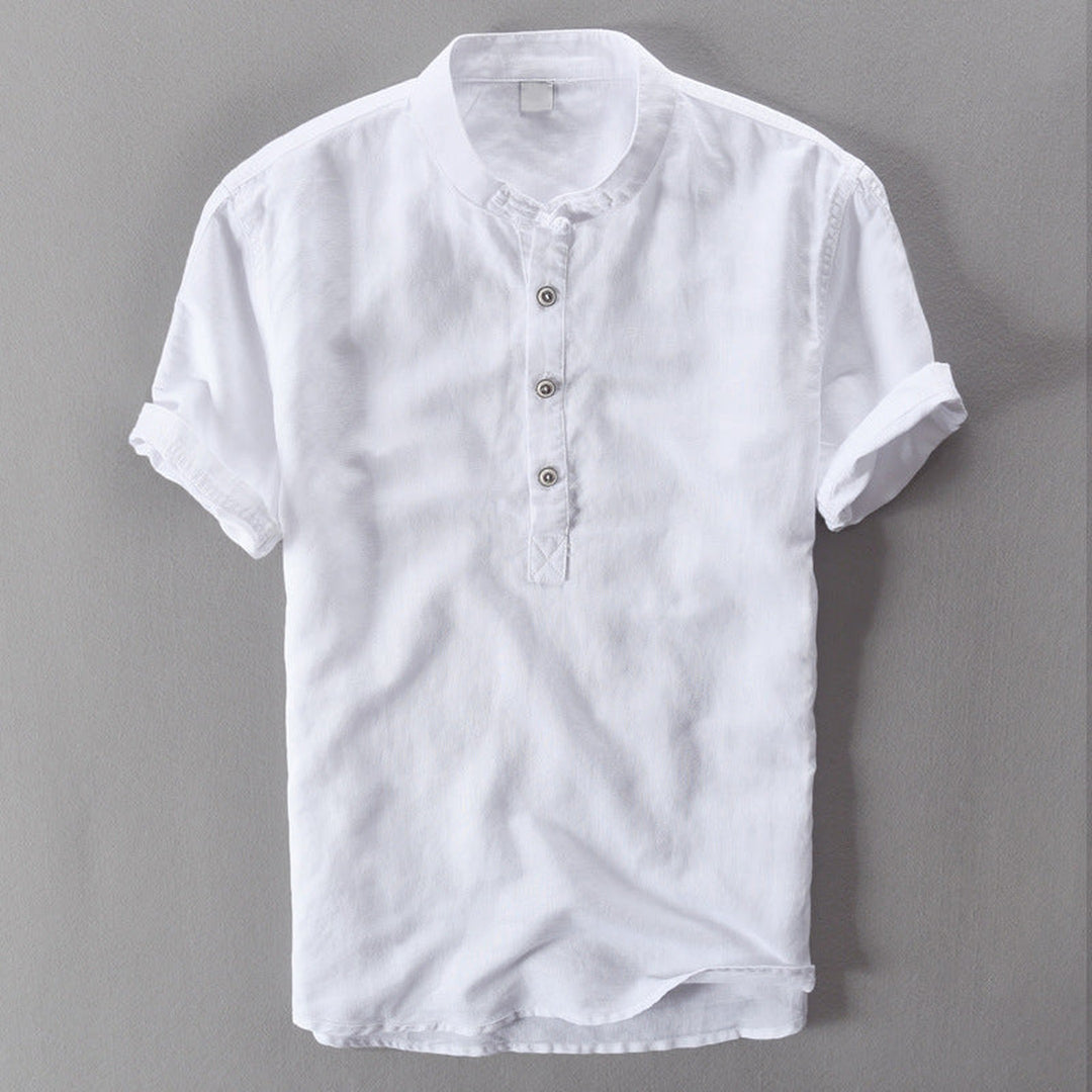Men's Short Sleeve Linen Shirt – Breathable Summer Button-Down – Light Blue