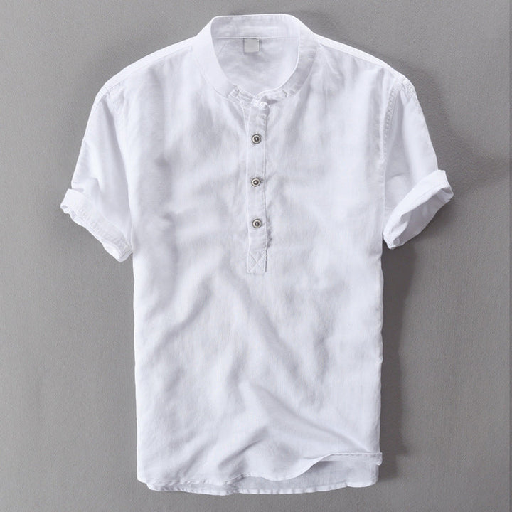Men's Short Sleeve Linen Shirt – Breathable Summer Button-Down – Light Blue