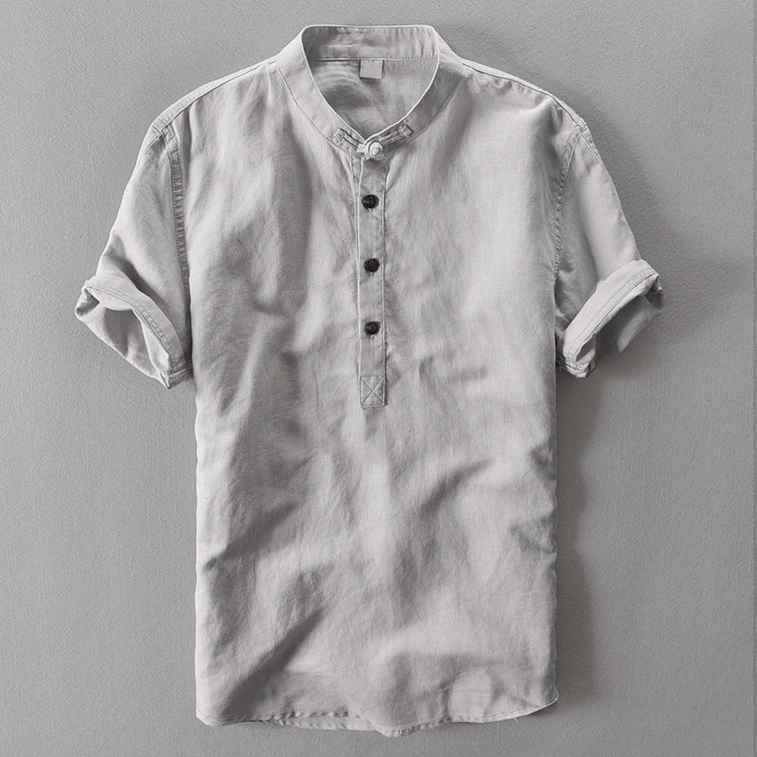 Men's Short Sleeve Linen Shirt – Breathable Summer Button-Down – Navy