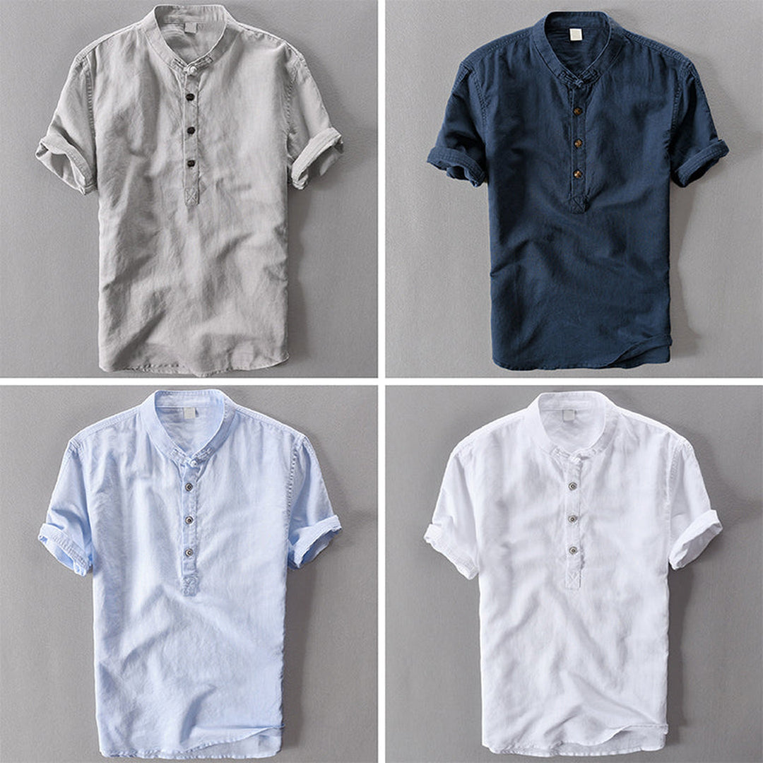 Men's Short Sleeve Linen Shirt – Breathable Summer Button-Down – Grey