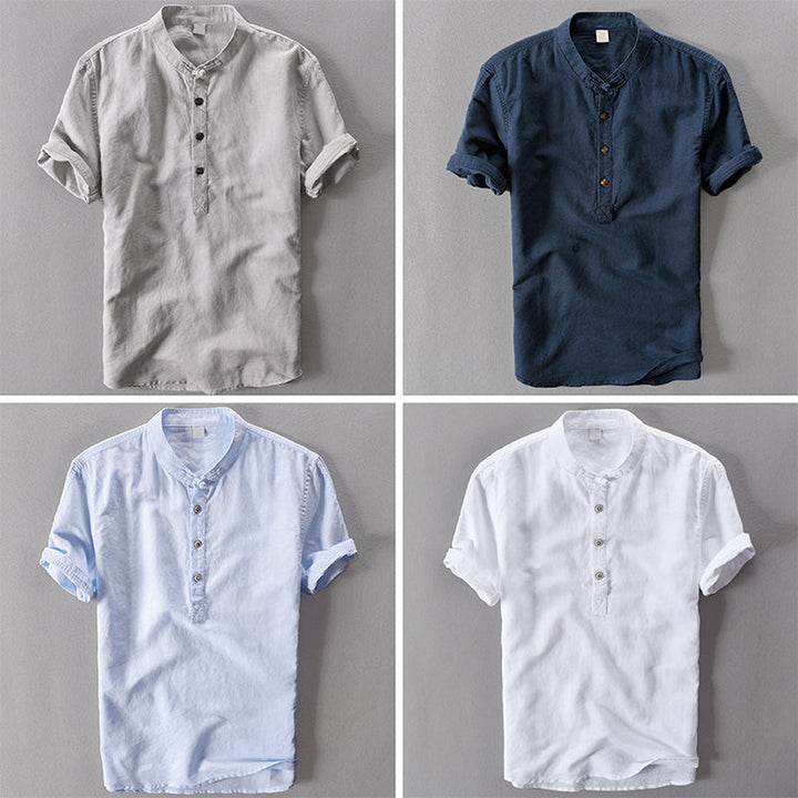 Men's Short Sleeve Linen Shirt – Breathable Summer Button-Down – Grey