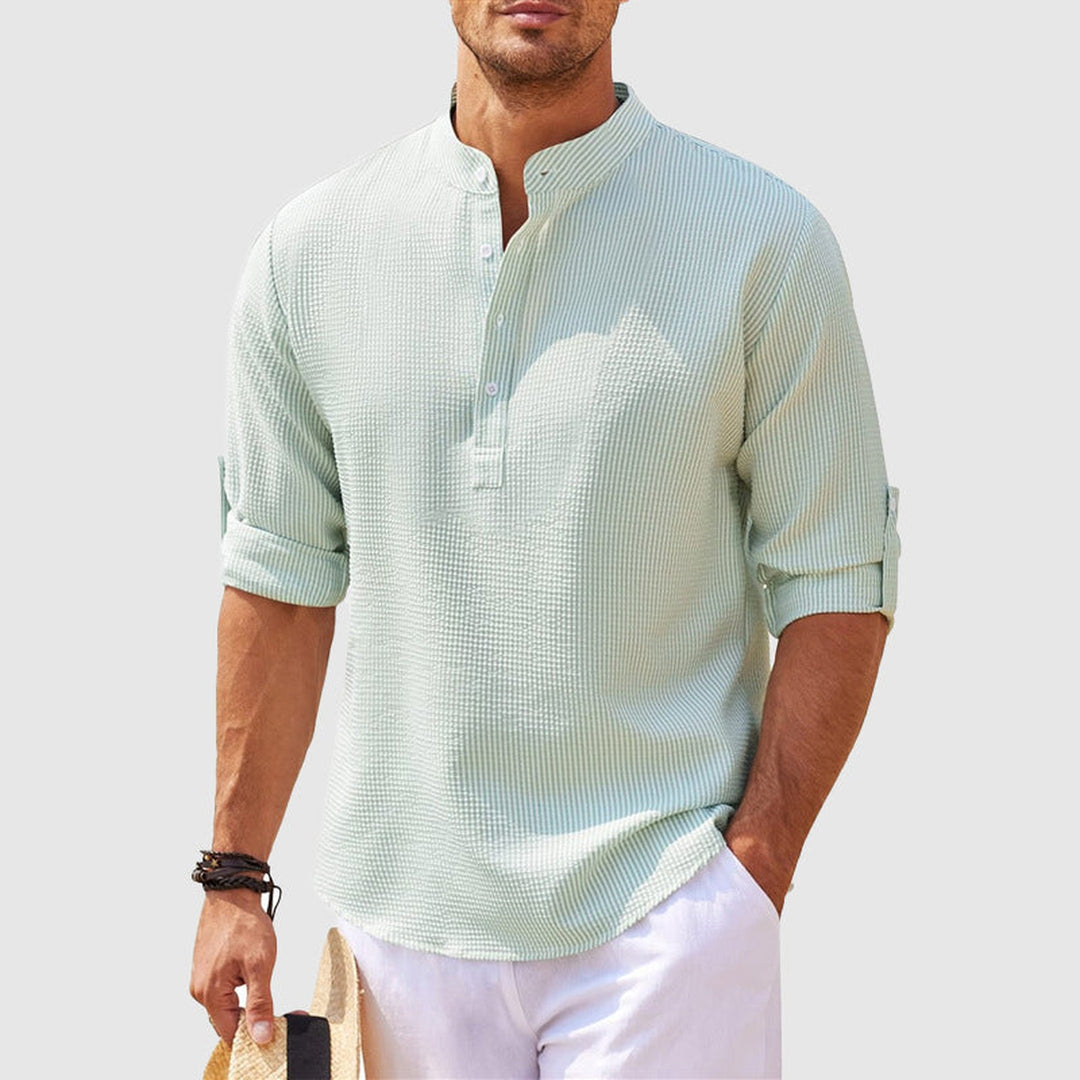 Men's Cotton-Linen Henley Shirt – Relaxed Summer Essential – Green