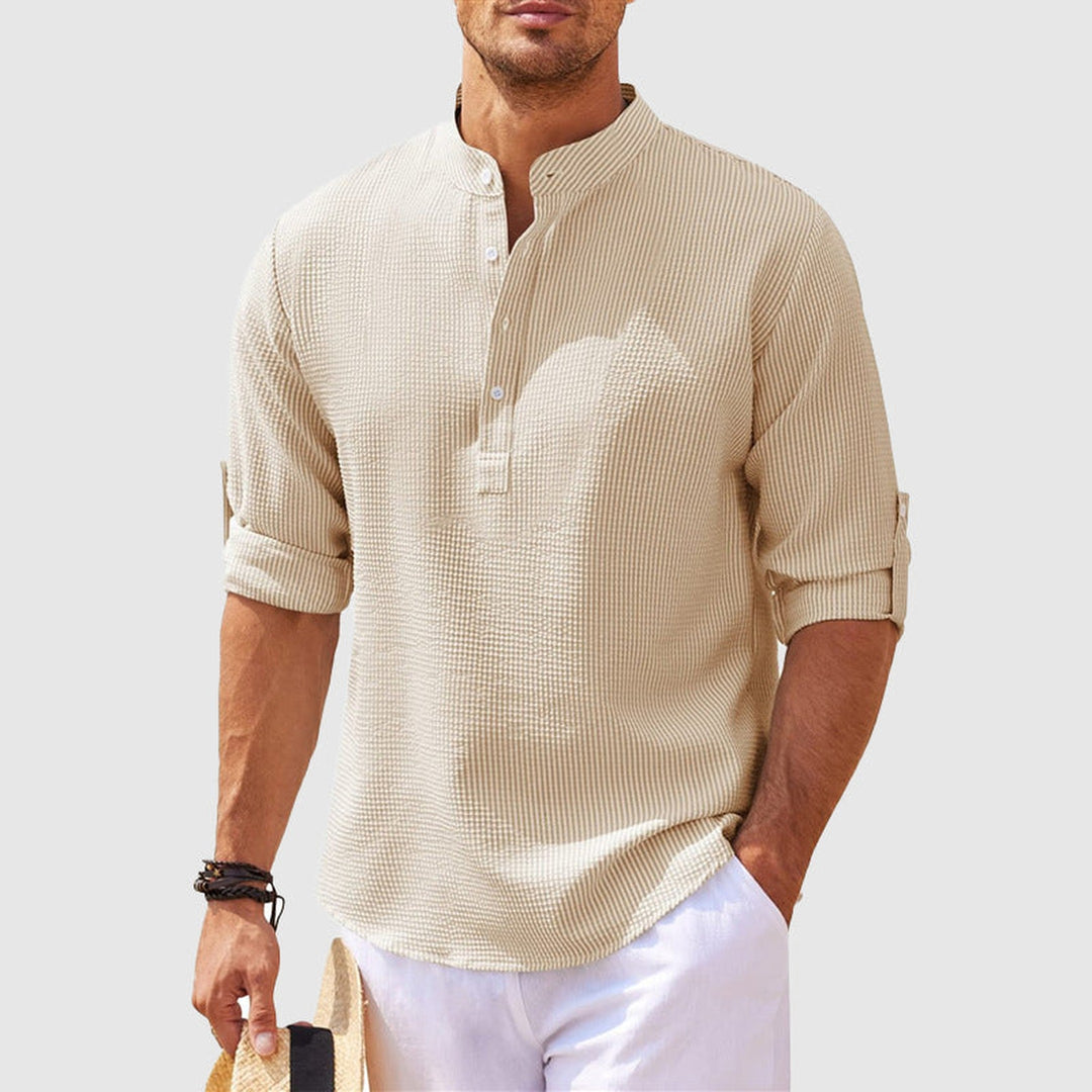 Men's Cotton-Linen Henley Shirt – Relaxed Summer Essential – Yellow