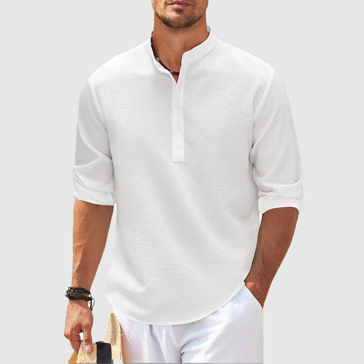 Men's Cotton-Linen Henley Shirt – Relaxed Summer Essential – White