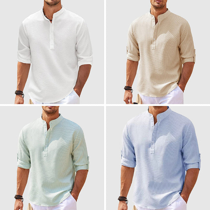 Men's Cotton-Linen Henley Shirt – Relaxed Summer Essential – All Four Colours