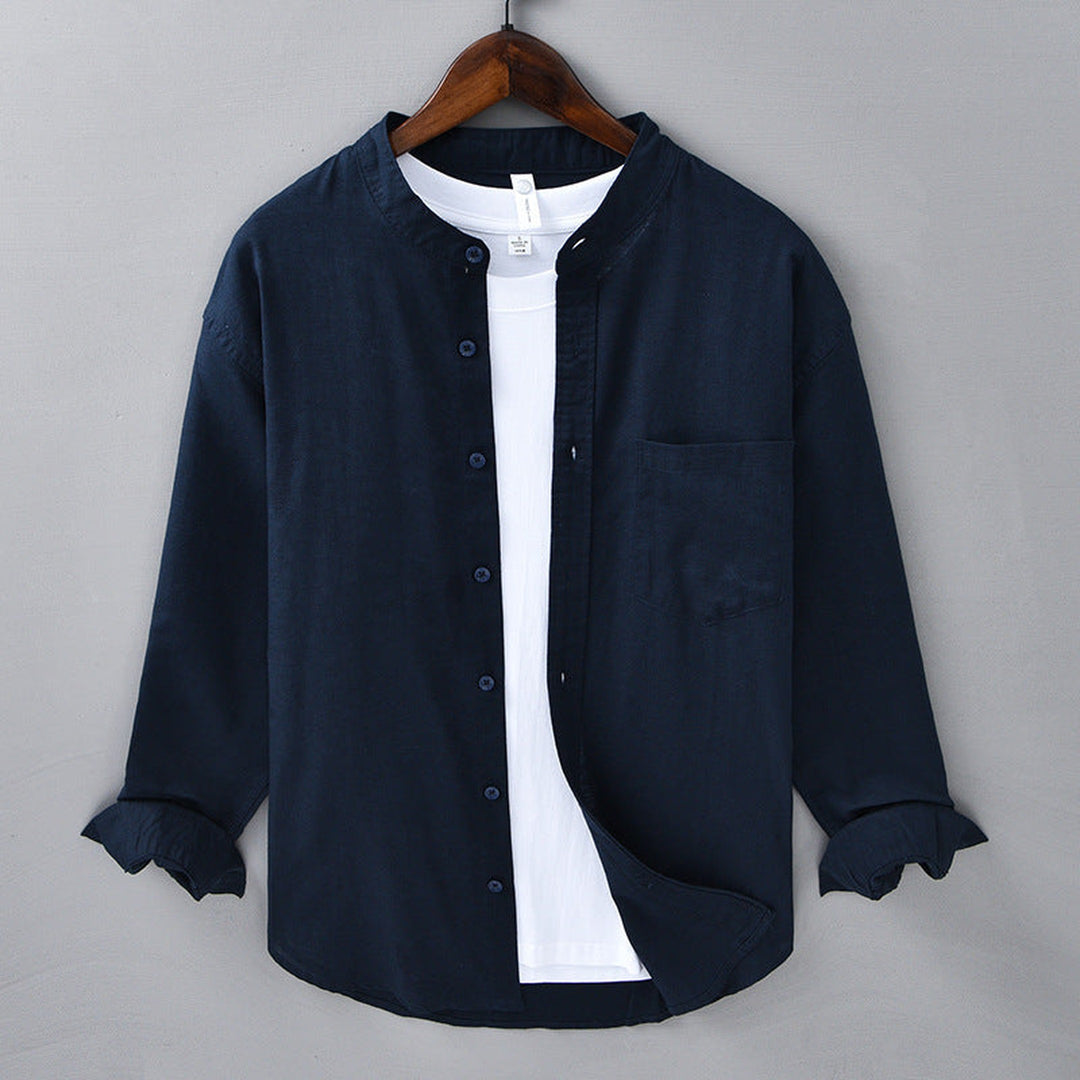 Men's Linen Grandad Collar Shirt – Minimalist Summer Style – view 7