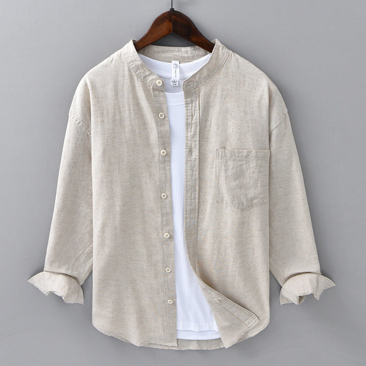 Men's Linen Grandad Collar Shirt – Minimalist Summer Style – view 5